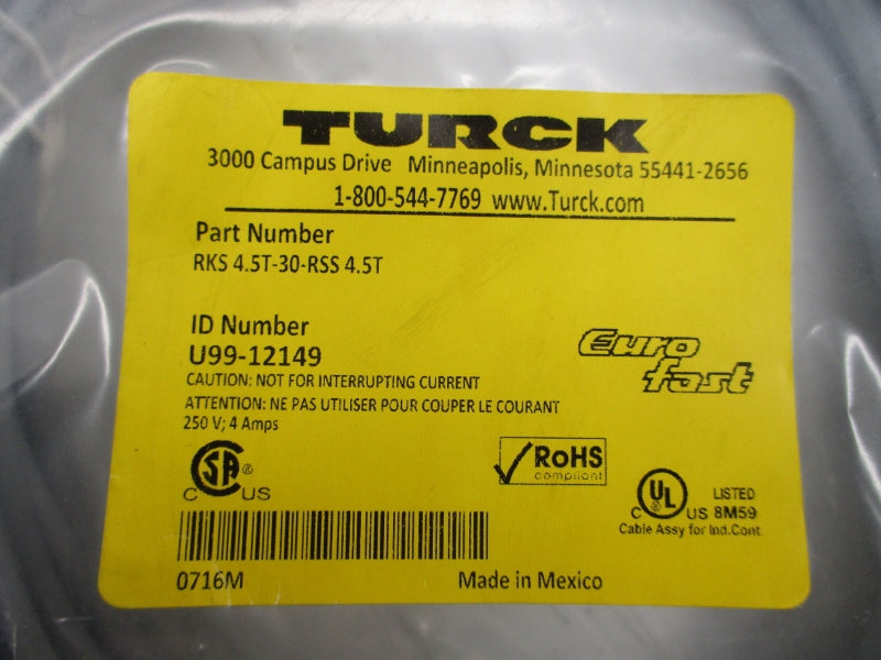 TURCK RKS4.5T-30-RSS4.5T U99-12149 250V 4A NSMP