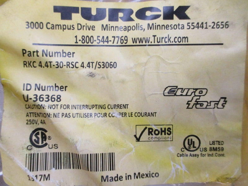 TURCK RKC4.4T-30-RSC4.4T/S3060 U-36368 250V 4A NSMP