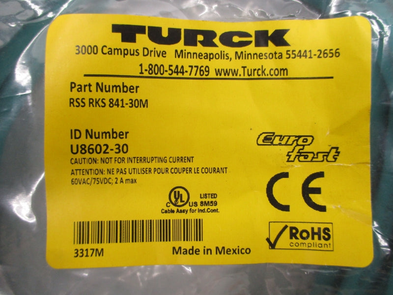 TURCK RSSRKS841-30M U8602-30 60VAC 2A NSMP