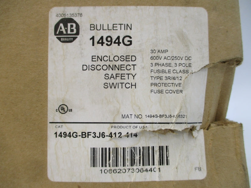 ALLEN BRADLEY 1494G-BF3J6-412-414 SER. 1 240/480VAC 30A (BR/WH) NSMP