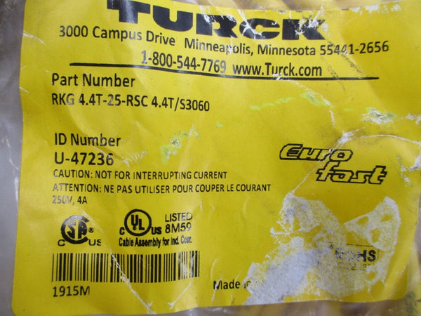 TURCK RKG4.4T-25-RSC4.4T/S3060 U-47236 250V 4A NSMP