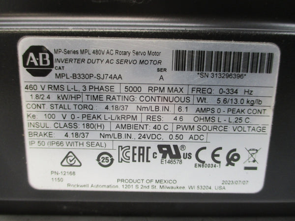 ALLEN BRADLEY MPL-B330P-SJ74AA SER. A 460VAC 6.1A NSNP