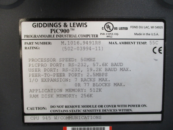 GIDDINGS & LEWIS M.1016.9491R8 PIC900 NSNP