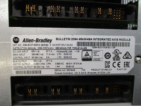 ALLEN BRADLEY 2094-BC07-M05-S SER. C F/W 1.136 380-480VAC 71A REMAN