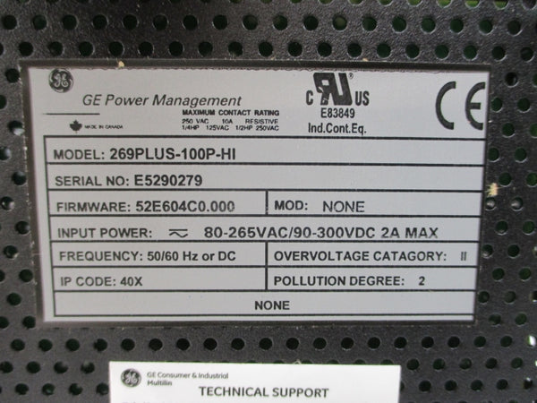 GENERAL ELECTRIC 269PLUS-100P-HI 80-265VAC 2A NSMP