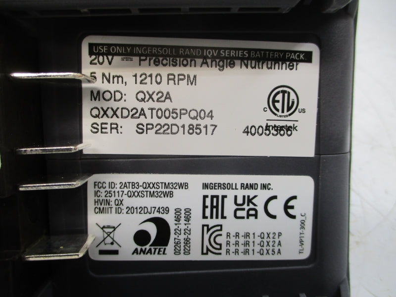 INGERSOLL-RAND CORDLESS TORQUE NUTRUNNER QX2A QXXD2AT005PQ04 20V NSMP