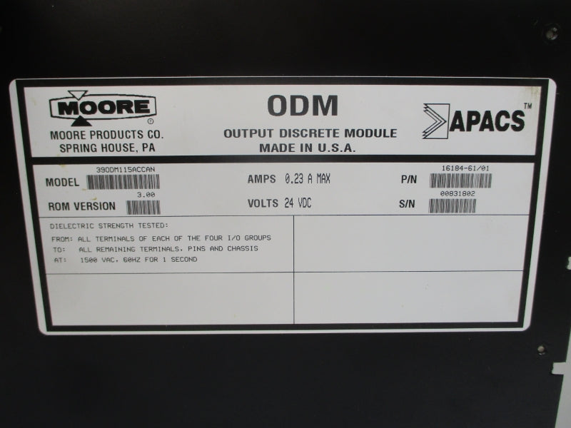 MOORE PRODUCTS 390DM115ACCAN 16184-61/01 24VDC 0.23A REV. 3.00 NSNP