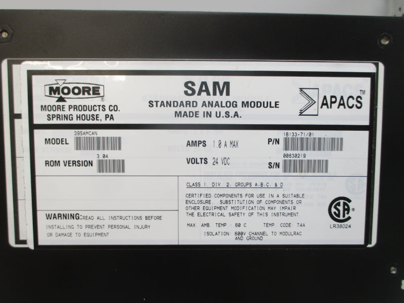 MOORE PRODUCTS 39SAMCAN 16133-71/01 24VDC 1.0A REV. 3.04 NSNP