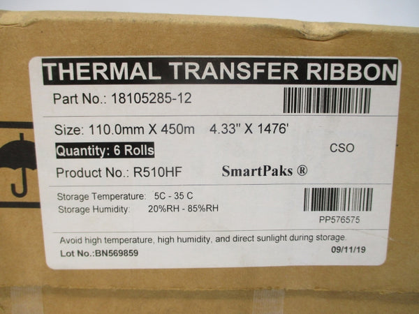 THERMAL TRANSFER RIBBON 18105285-12 4.33"X1476' (PKG OF 6) NSMP