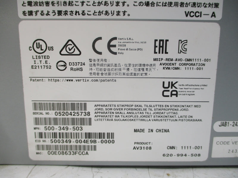 VERTIV AV3108-400 100-240V 0.6A NSMP