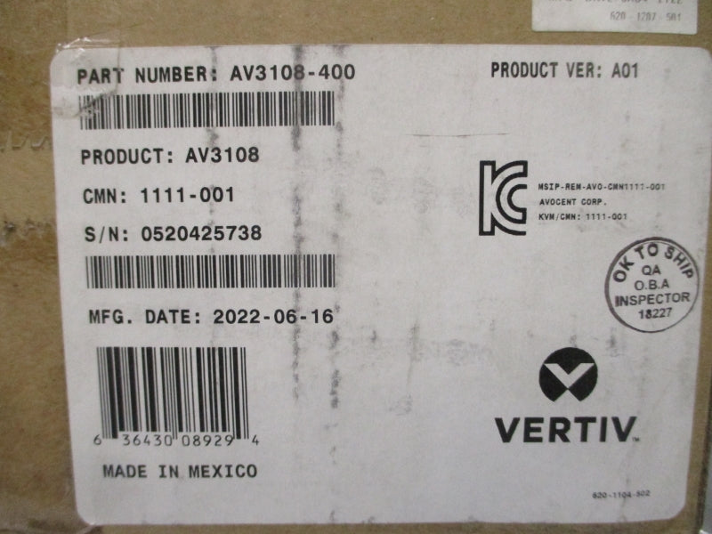 VERTIV AV3108-400 100-240V 0.6A NSMP