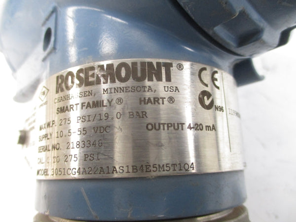 ROSEMOUNT 3051CG4A22A1AS1B4E5M5T1Q4 10.5-55VDC 275PSI UNMP