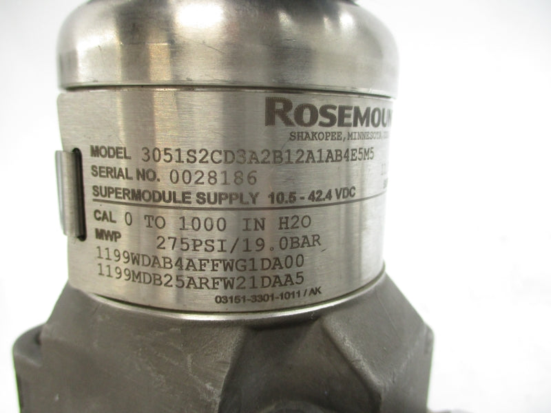 ROSEMOUNT 3051S2CD3A2B12A1AB4E5M5 10.5-42.4VDC 275PSI UNMP