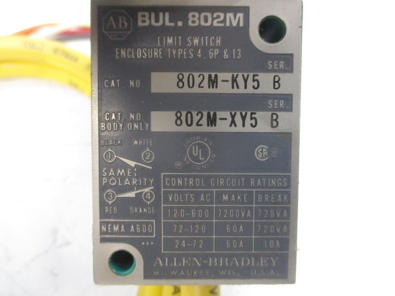 ALLEN BRADLEY 802M-KY5 SER. B 120-600VAC 60A (BR/YL) NSMP