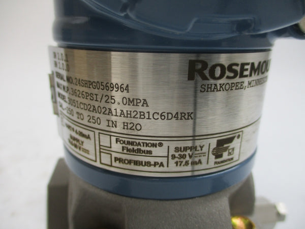 ROSEMOUNT 3051CD2A02A1AH2B1C6D4RK 10.5-30V 3626PSI NSMP