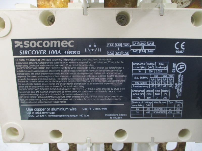 SOCOMEC 41503012 600VAC 100A NSMP