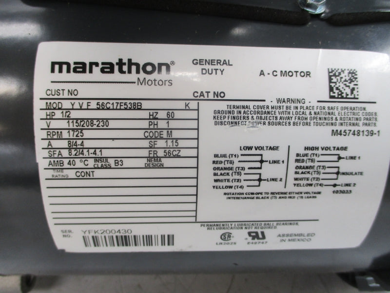 MARATHON MOTORS 56C17F538B 115/208-230V 8/4-4A NSMP