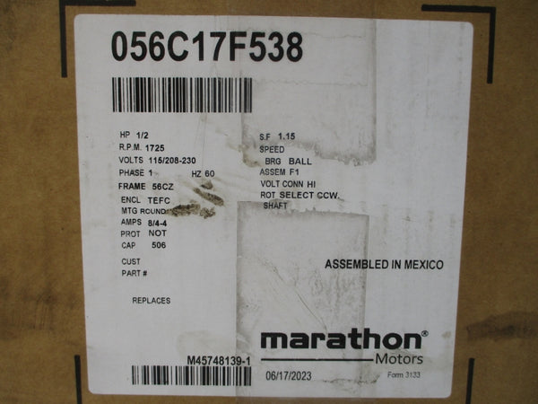 MARATHON MOTORS 56C17F538B 115/208-230V 8/4-4A NSMP