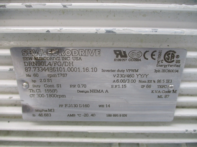 SEW-EURODRIVE DRN90L4/FG/DH 230/460V 6.00/3.00A NSNP