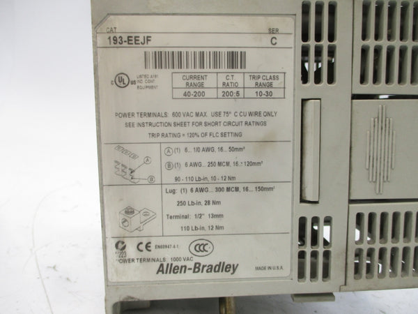 ALLEN BRADLEY 193-EEJF SER. C 600VAC 40-200A UNMP