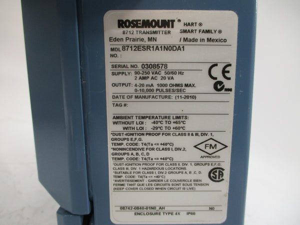 ROSEMOUNT 8712ESR1A1N0DA1 90-250VAC 2A NSMP