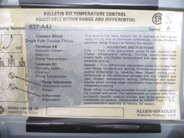 ALLEN BRADLEY 837-A4J SER. A 24-600VAC (BR/YL) NSMP