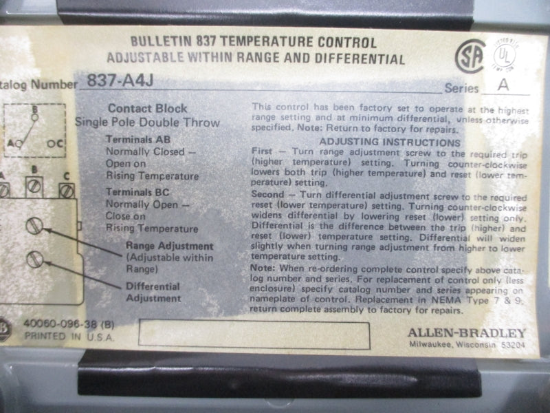 ALLEN BRADLEY 837-A4J SER. A 24-600VAC (BR/YL) NSMP