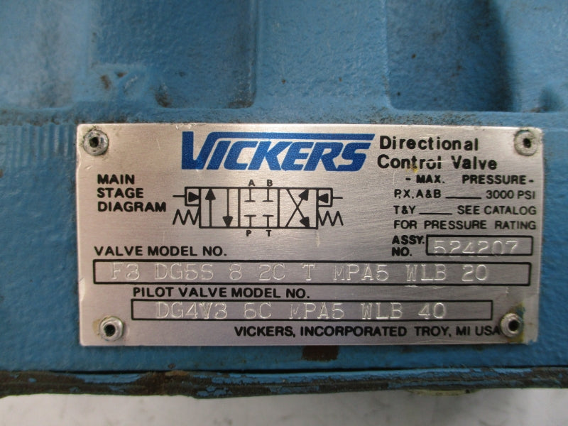 VICKERS F3DG5S82CTMPA5WLB20 110-115/120VAC .64/.54A 2250-5000PSI UNMP