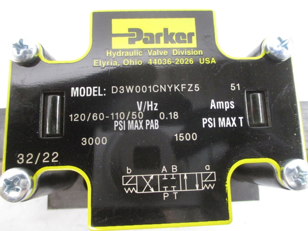 PARKER D3W001CNYKFZ5 110/120V 0.18A 1500/3000PSI NSNP