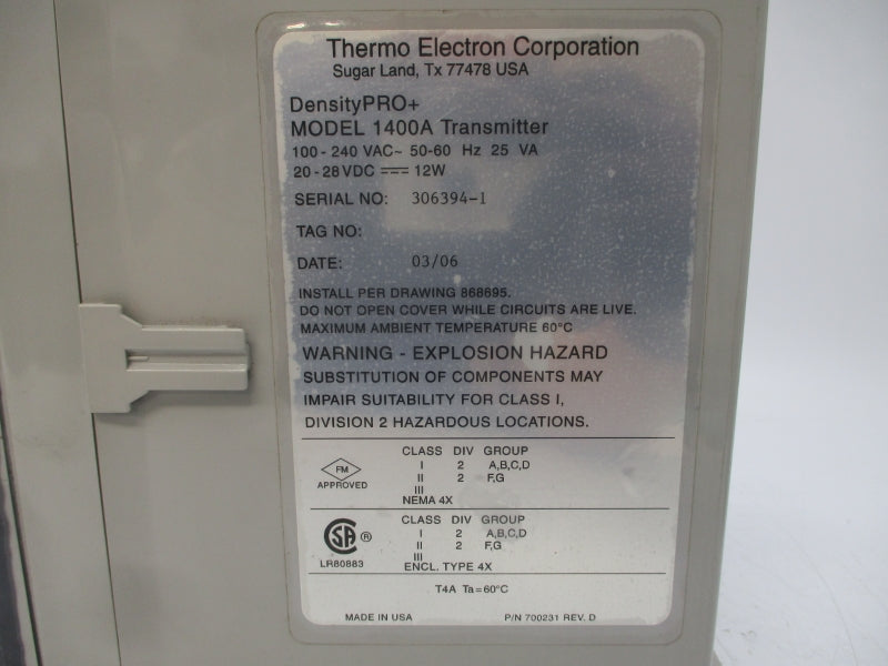 THERMO ELECTRON DENSITYPRO+ 1400A 700231 100-240VAC REV. D NSNP
