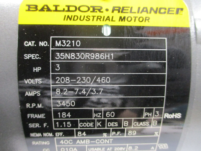 BALDOR M3210 35N830R986H1 208-230/460V 8.2-7.4/3.7A NSMP