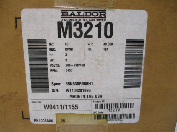 BALDOR M3210 35N830R986H1 208-230/460V 8.2-7.4/3.7A NSMP