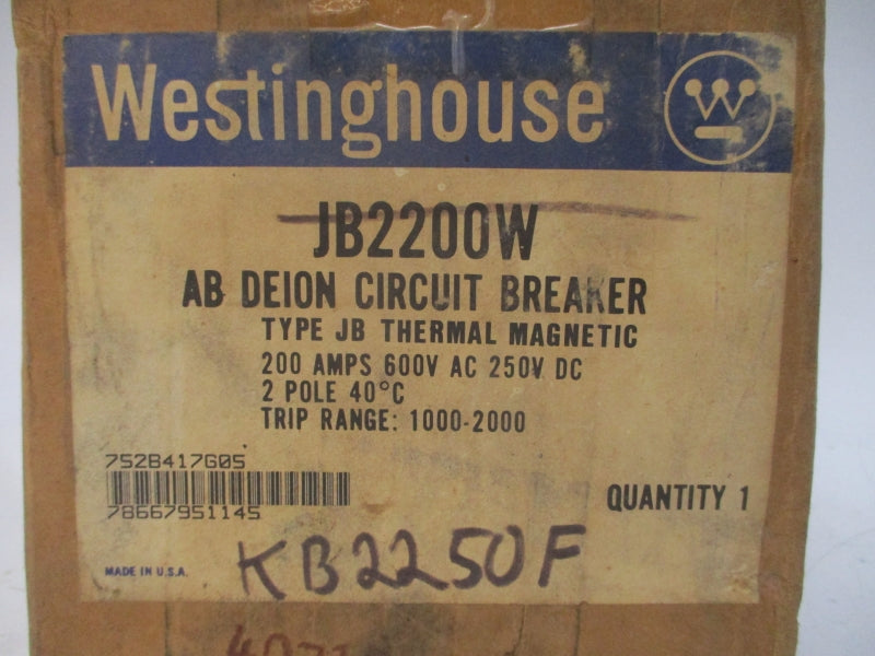 WESTINGHOUSE JB2200W 752B417G05 600VAC 200A NSMP