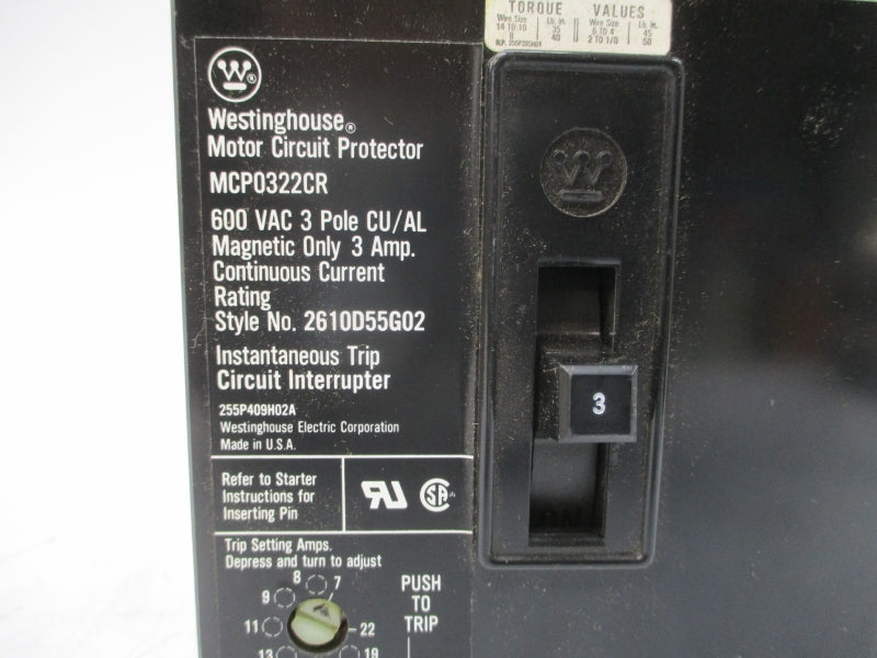 WESTINGHOUSE MCP0322CR 2610D55G02 600VAC 3A NSMP
