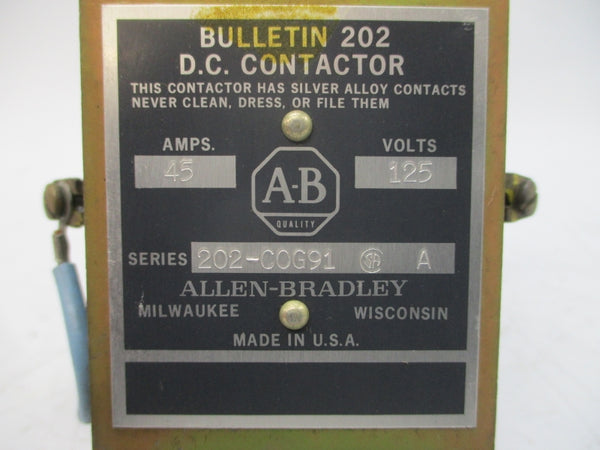 ALLEN BRADLEY 202-COG91 SER. A 115-125VDC 45A NSNP