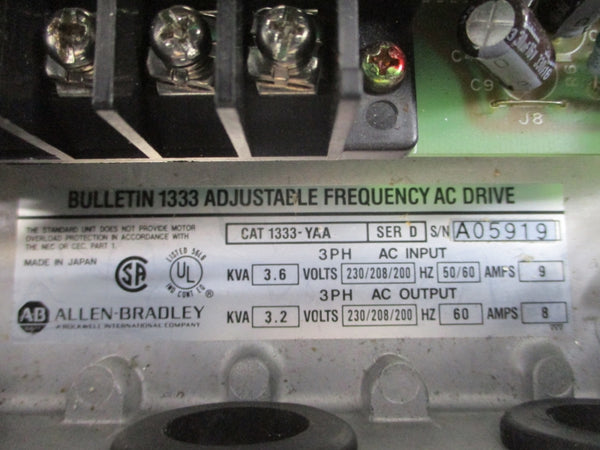 ALLEN BRADLEY 1333-YAA SER. D 230/208/200VAC 9A UNMP