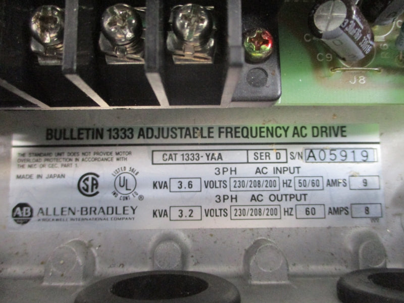 ALLEN BRADLEY 1333-YAA SER. D 230/208/200VAC 9A UNMP