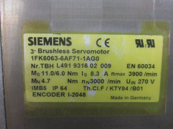 SIEMENS 1FK6063-6AF71-1AG0 270V 8.3A NSNP