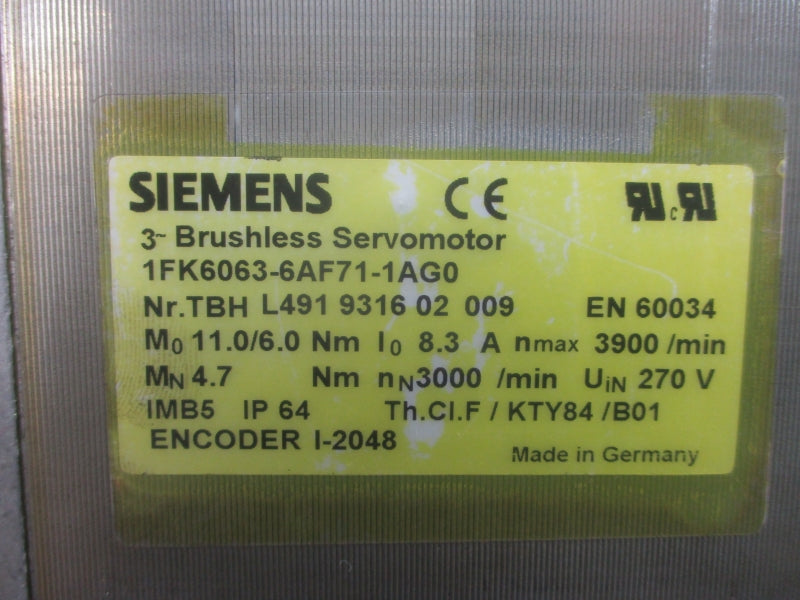 SIEMENS 1FK6063-6AF71-1AG0 270V 8.3A NSNP