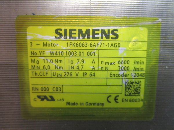 SIEMENS 1FK6063-6AF71-1AG0 276V 6.0/4.7A NSNP