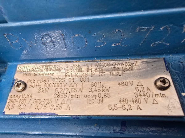 SIEMENS 1LA5106-2AA62-Z 460V 6.2A (AS PICTURED) NSNP