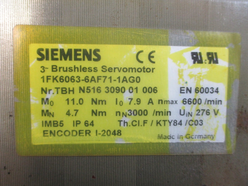 SIEMENS 1FK6063-6AF71-1AG0 276V 7.9A NSNP