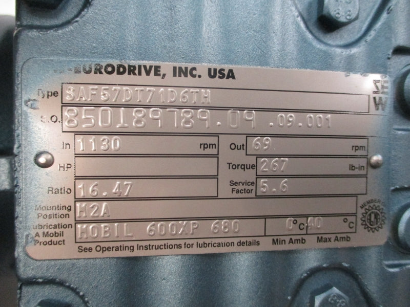 SEW-EURODRIVE SAF57DT71D6TH DFT71D6TH 230/460V 1.59/.80A NSNP