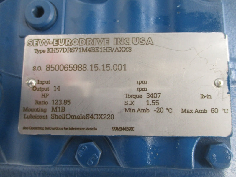 SEW-EURODRIVE KH57DRS71M4BE1HR/AXX8 266/460V 2.15/1.25A NSNP
