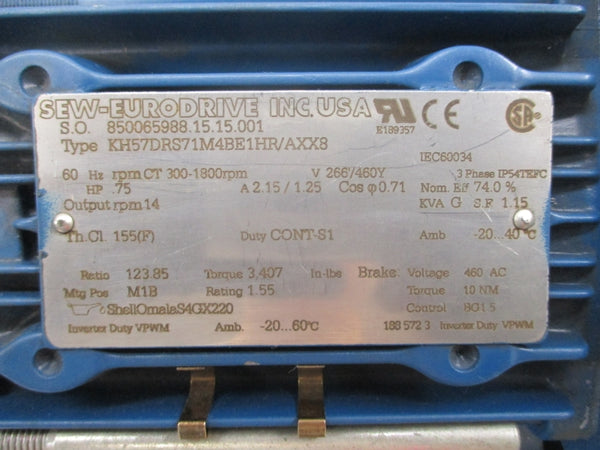 SEW-EURODRIVE KH57DRS71M4BE1HR/AXX8 266/460V 2.15/1.25A NSNP