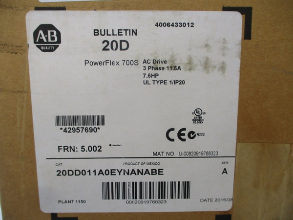 ALLEN BRADLEY 20DD011A0EYNANABE SER. A F/W 5.002 432-528VAC 11A NSMP