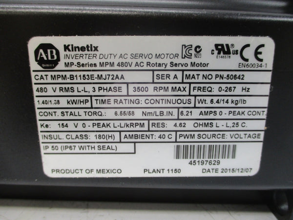 ALLEN BRADLEY MPM-B1153E-MJ72AA SER. A 480VAC 6.21A NSMP