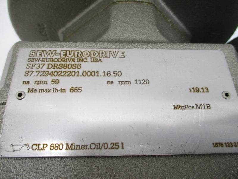 SEW-EURODRIVE SF37DRS80S6 208/360V 2.90/1.68A NSNP