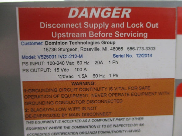 DOMINION TECHNOLOGIES IVCI-212-M V525001 100-240VAC 20A NSNP