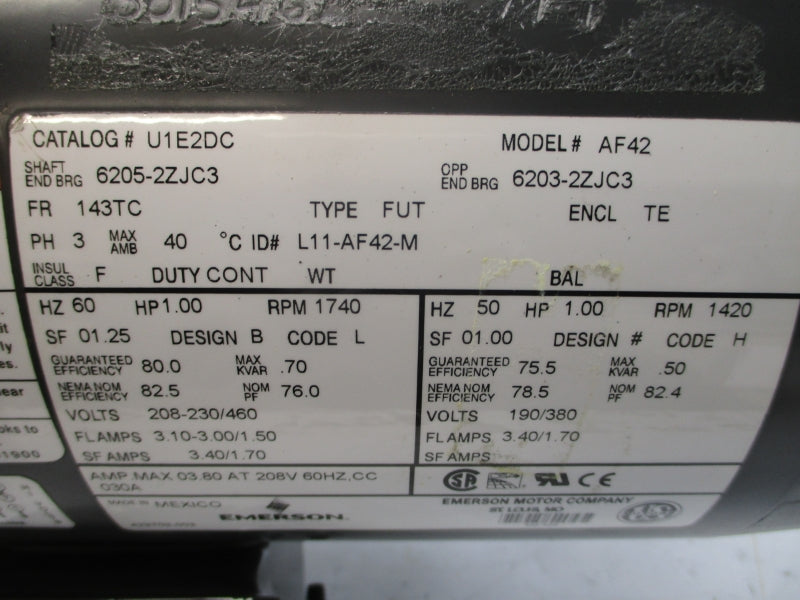US MOTORS U1E2DC AF42 208-230/460V 3.10-3.00/1.50A NSNP